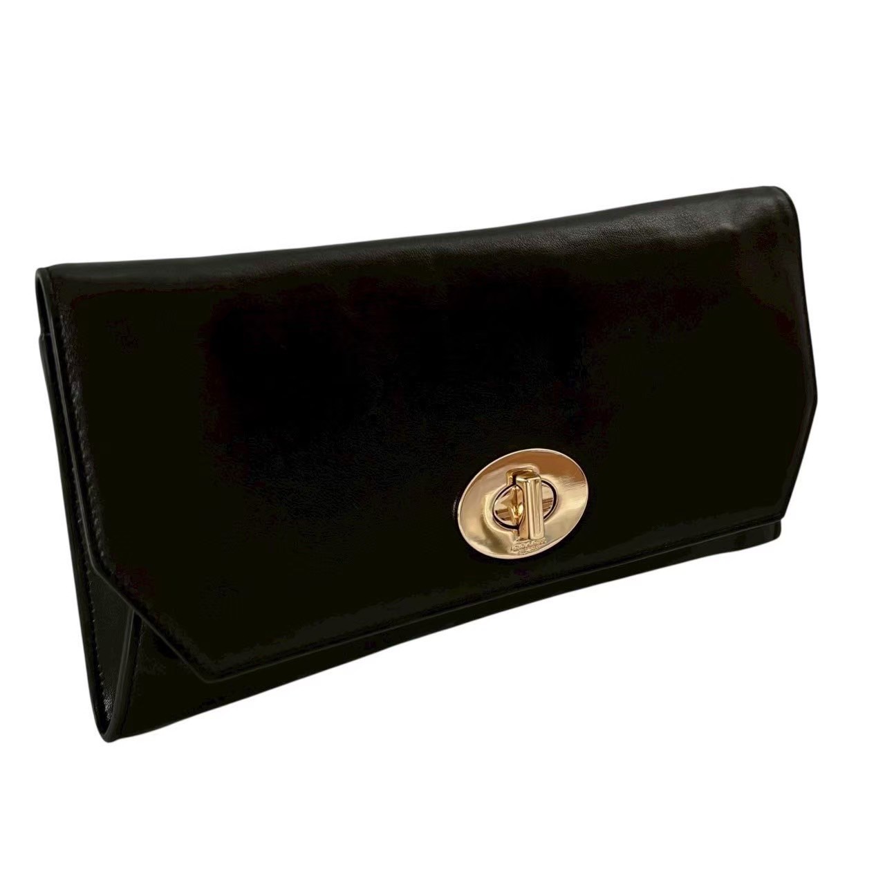 「中古」COACH コーチ 鞄 バッグ ブランドバッグ クラッチバック セカンドバッグ 黒 ブラック 茶 ブラウン ゴールド金具 裏地 シグネチャー レディース