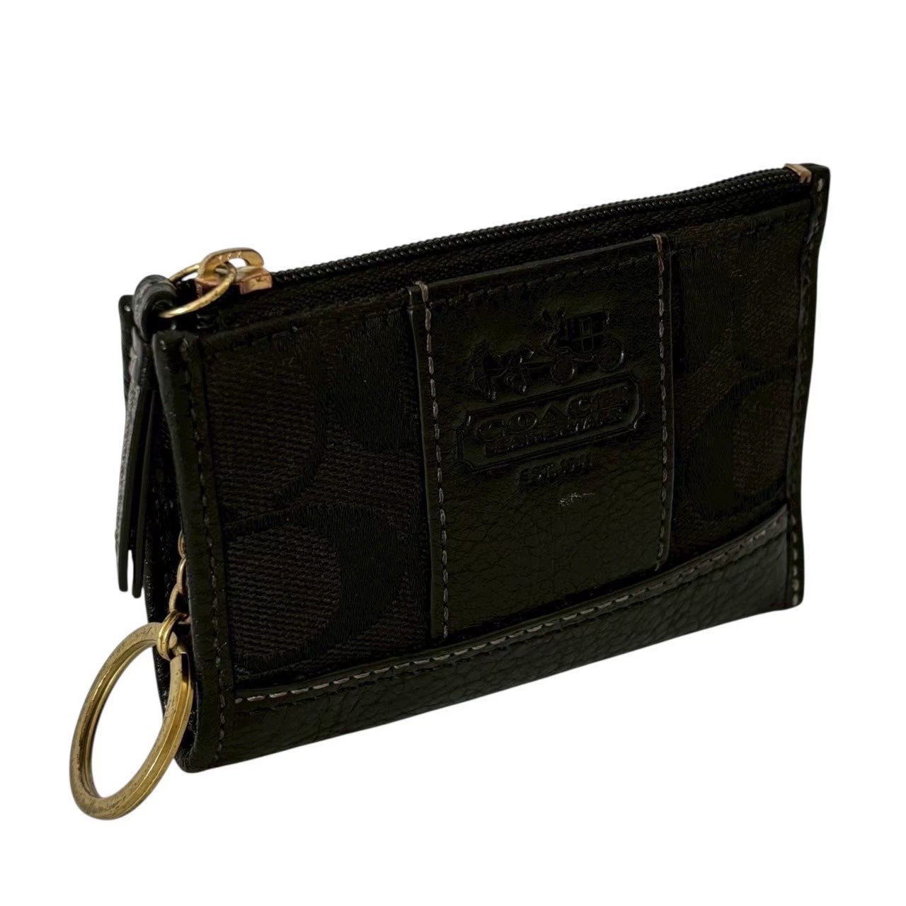 「中古」COACH コーチ ウォレット キーリング付き カードケース 黒 ブラック カード入れ シグネチャー コインケース レザー ファスナー メンズ