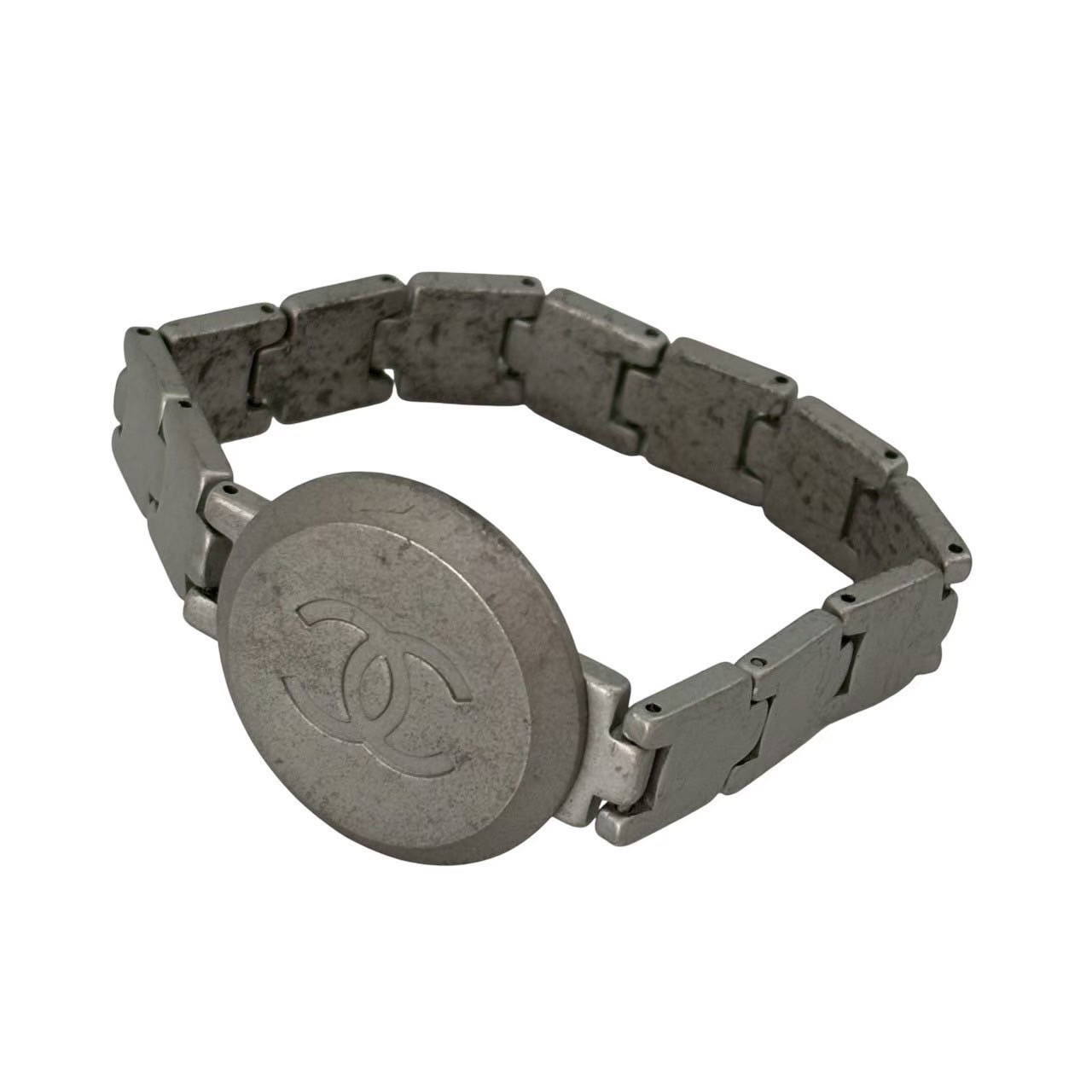 「中古」CHANEL シャネル ブレスレット アクセサリー 銀 シルバー チェーンベルト ココマーク シルバーメタル ハイブランド 腕時計風 レディース