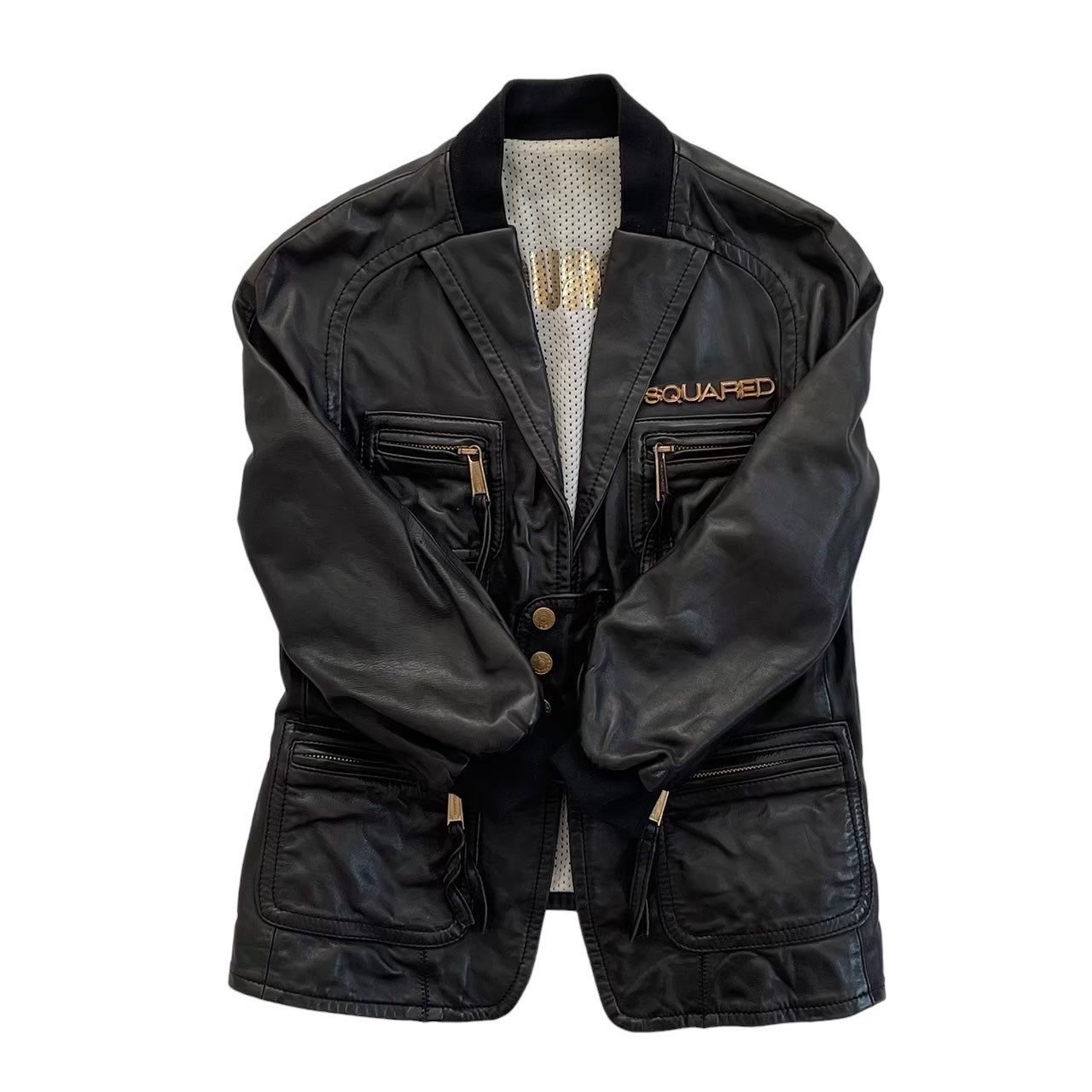 ［中古］DSQUARED2 ディースクエアード ジャケット アウター ライダースジャケット トップス アパレル ファッション 黒 ブラック 無地 シンプル 金 ゴールド ロゴ 馬革 サイズ記載なし Sサイズ相当 レディース｜総合ブランドリユースClimb