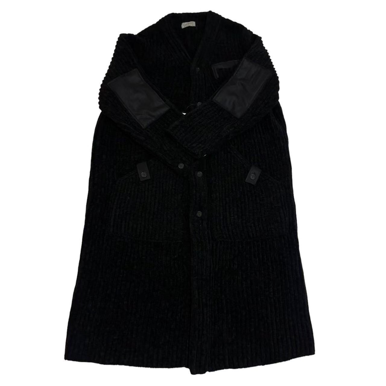 "Unused" YOHJI YAMAMOTO Coats & Jackets Apparel Fashion Outerwear Collarless, black, plain knit long dress Coats & Jackets No size tag; equivalent to size L; with tags; men's.