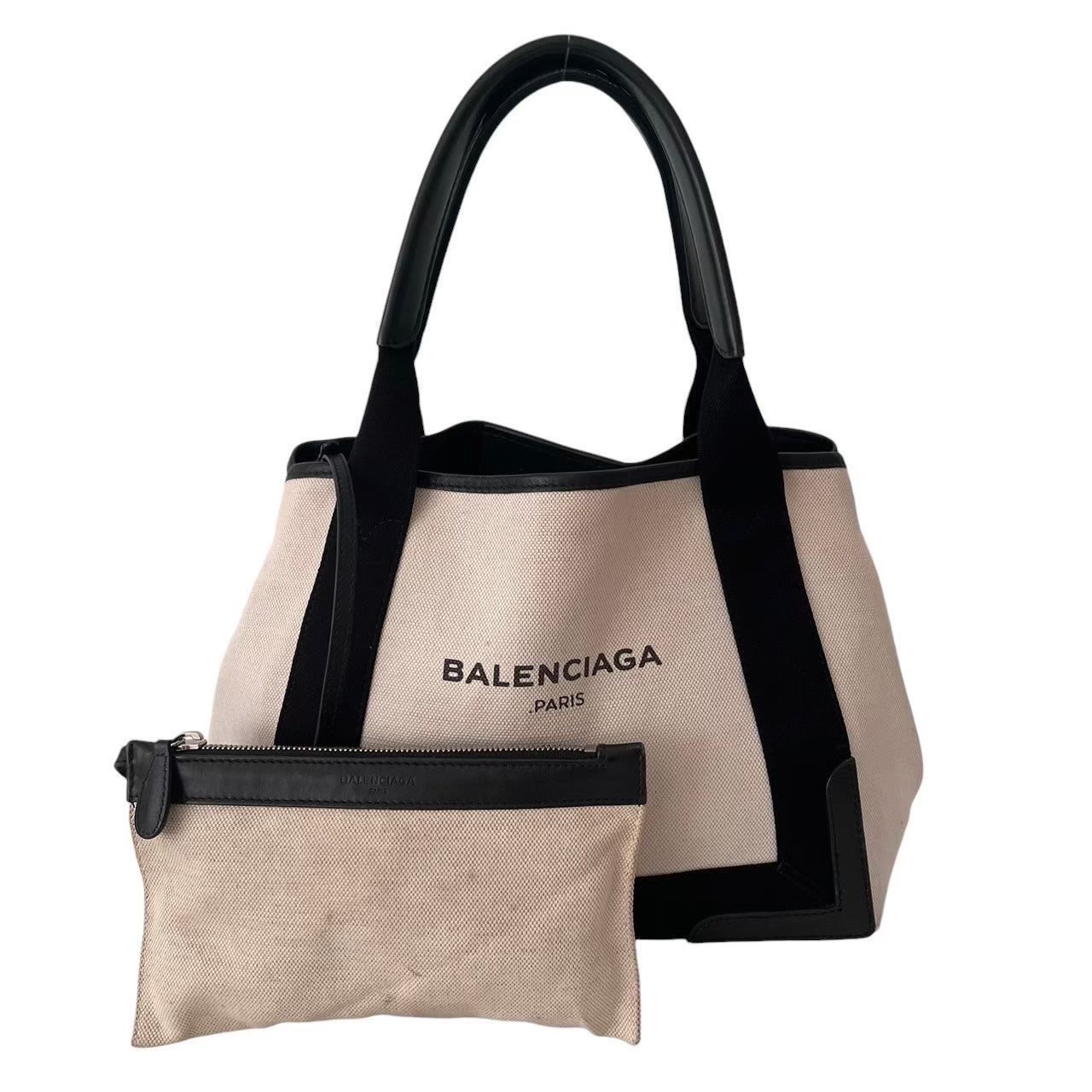 ［中古］BALENCIAGA バレンシアガ 鞄 ブランド ハンドバック アイボリー 白 ブラック 黒 339933 カバス トートバッグ 手持ち鞄 ロゴ キャンバス レザー ポーチ付き レディース 17,424円