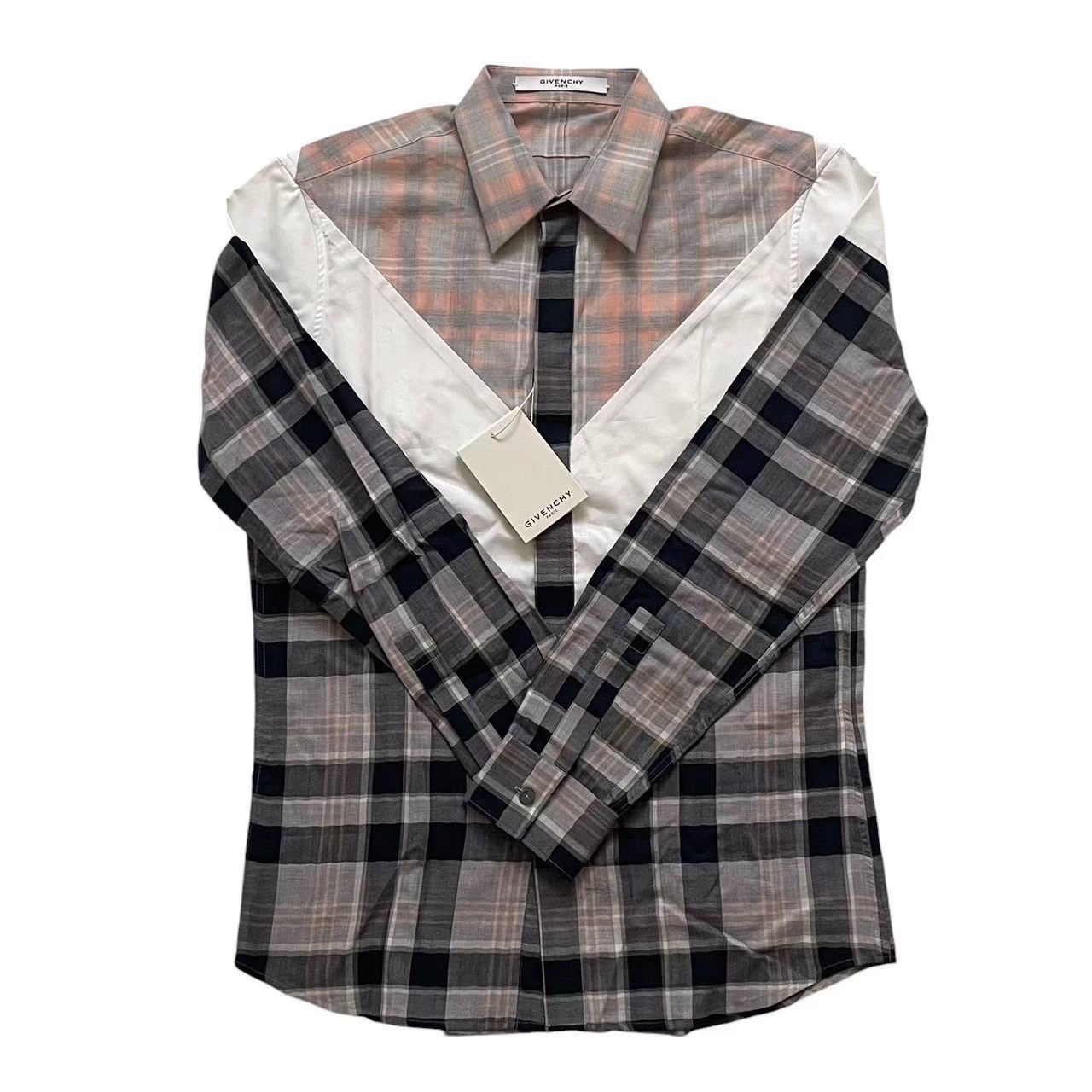 ［中古］GIVENCHY ジバンシィ ブラウス ピンク系 シャツ アパレル トップス 長袖 チェック柄 Vモチーフ 綿 レディース サイズ38 Mサイズ