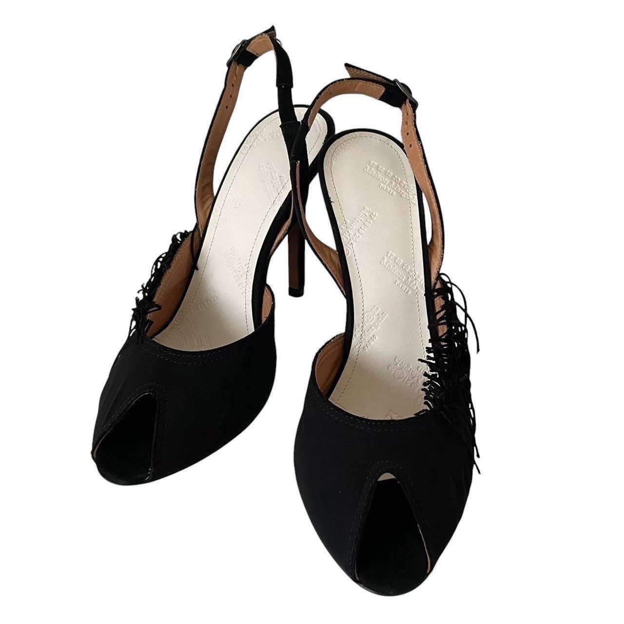 ［中古］Maison Margiela メゾン マルジェラ パンプス ハイブランド 黒 ピンヒール フリンジパンプス シューズ オープントゥ サイズ36 1/2 23.5cm レディース｜総合ブランドリユースClimb