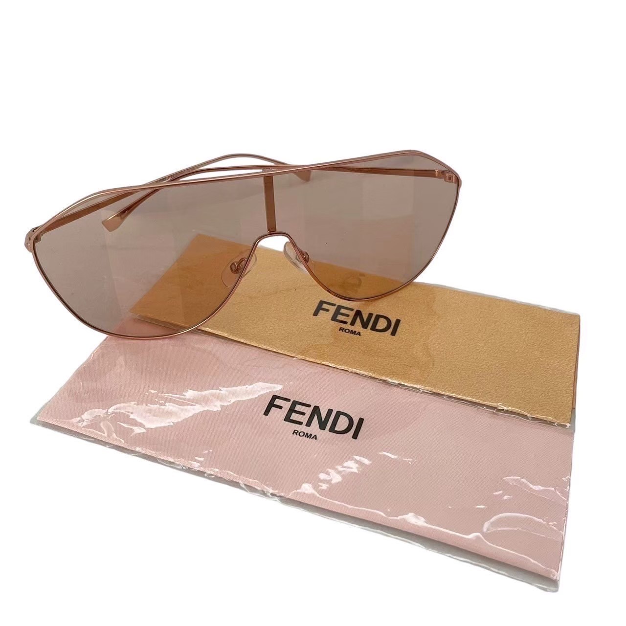 ［中古］FENDI フェンディ サングラス ブランド 小物 アイウェア ファッション ピンク ゴールド FF0405/S ロゴ プラスチック メタル レディース
