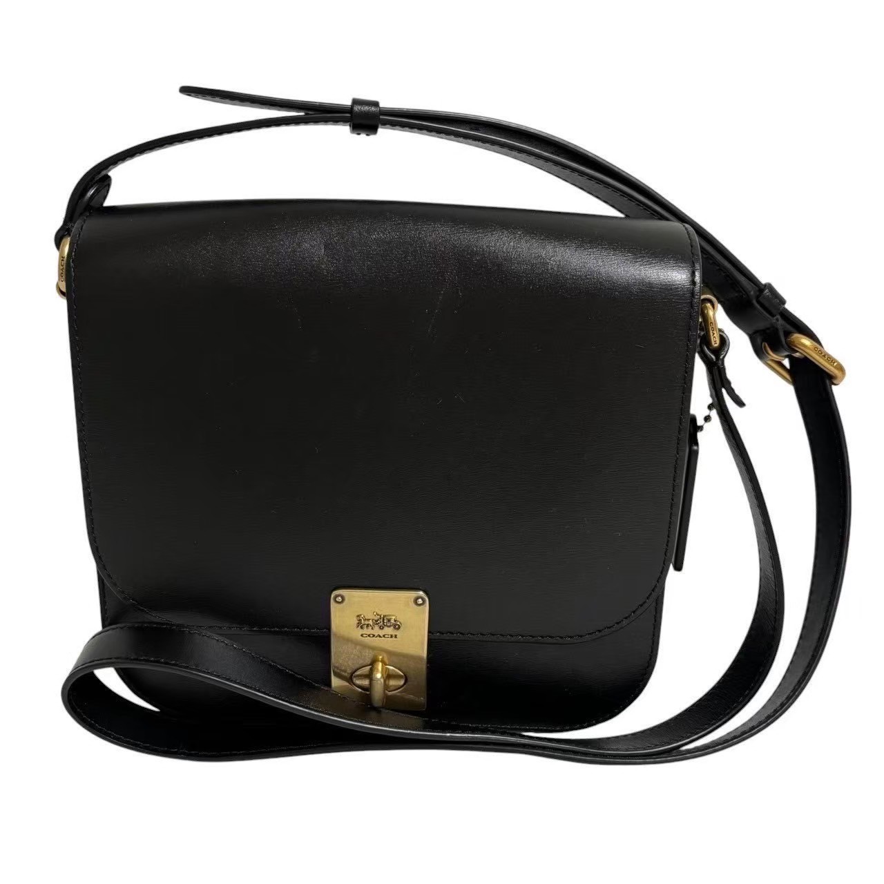 ［中古］COACH コーチ ショルダーバッグ ブランドバッグ 黒 ブラック ハットン クロスボディバッグ ターンロック 肩掛け 斜め掛け ロゴ レザー レディース