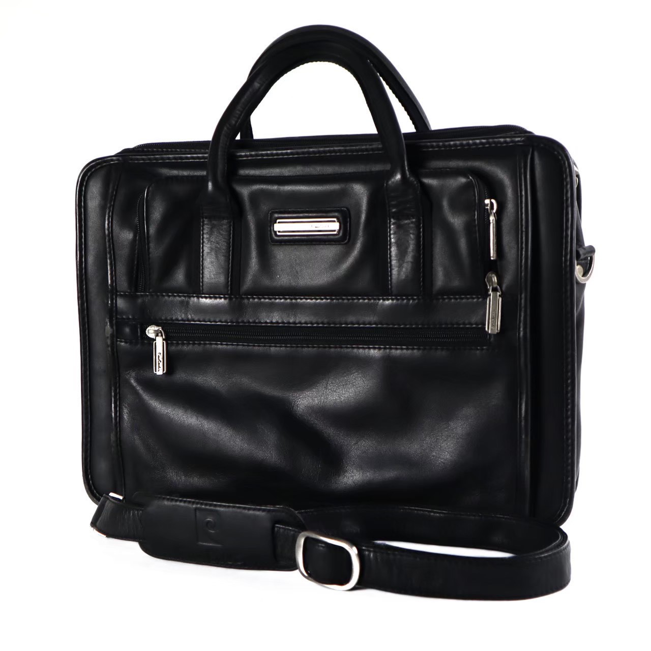 「中古」pierre cardin ピエール カルダン 鞄 ブランド バッグ ビジネス ブリーフケース ブラック ショルダー かっこいい 上品 ロゴプレート 紳士 メンズ