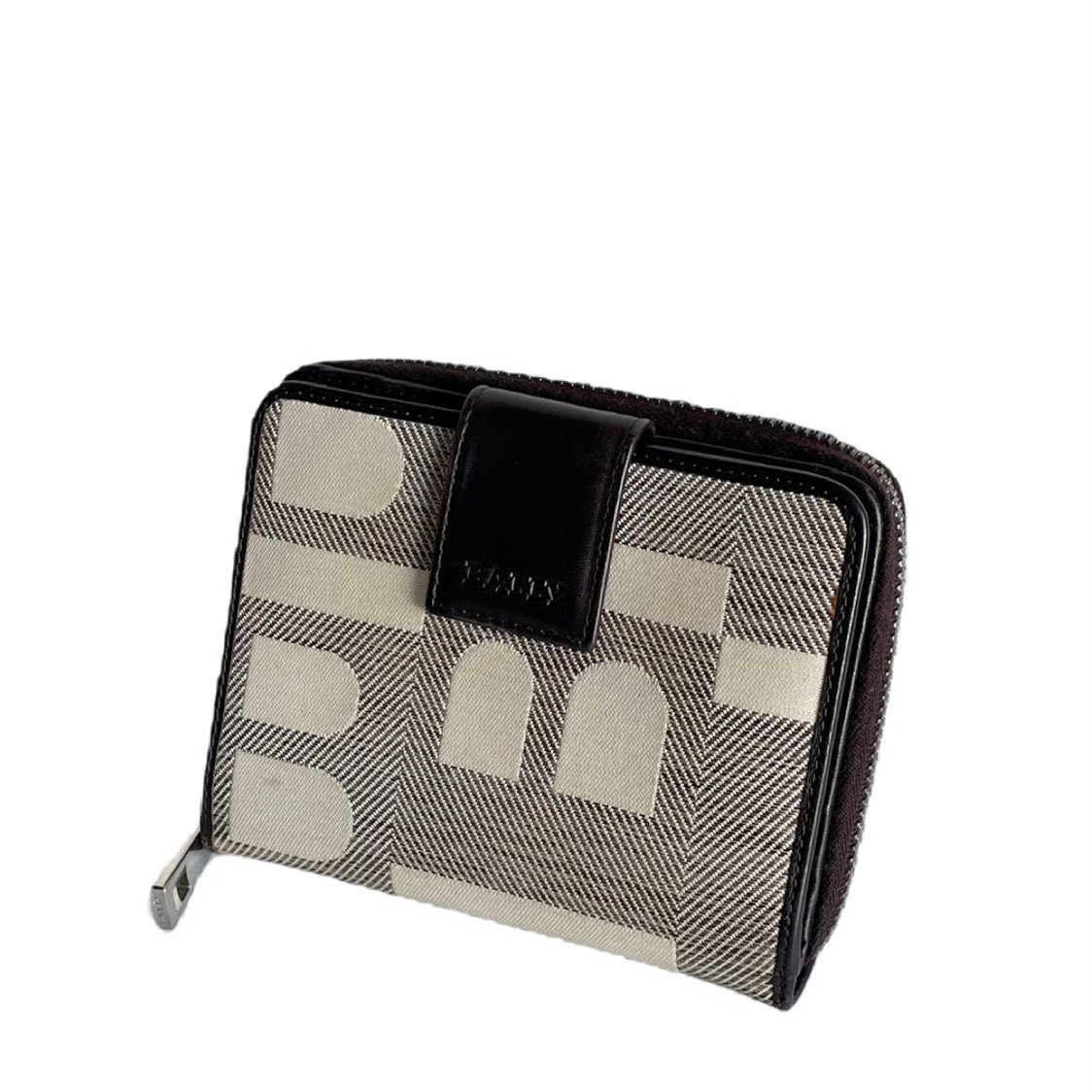 ［中古］BALLY バリー 財布 折り財布 ウォレット ホック Bモチーフ柄 ブラウン ベージュ 茶 ブランド 小物 保存箱付き 保存袋付き レディース