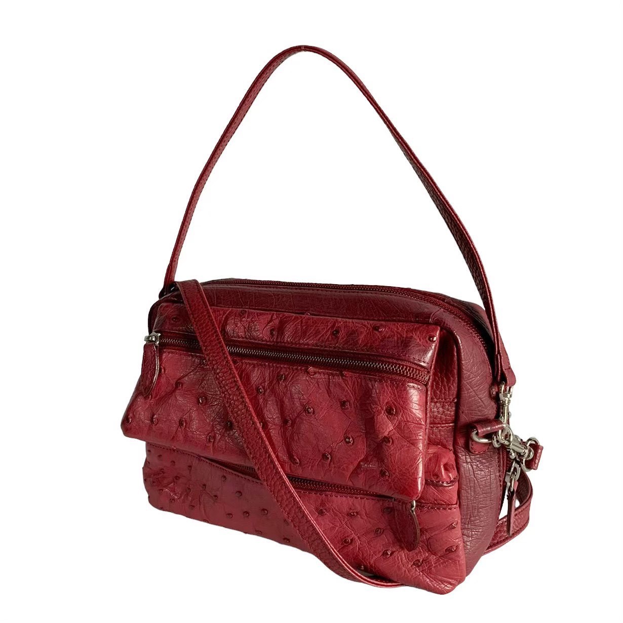 ［中古］ROBERTO CAVALLO ロベルト カバッリ 鞄 ブランド バッグ ファッション ショルダーバッグ ２way レザー オーストリッチ ピンク 赤 レッド レディース