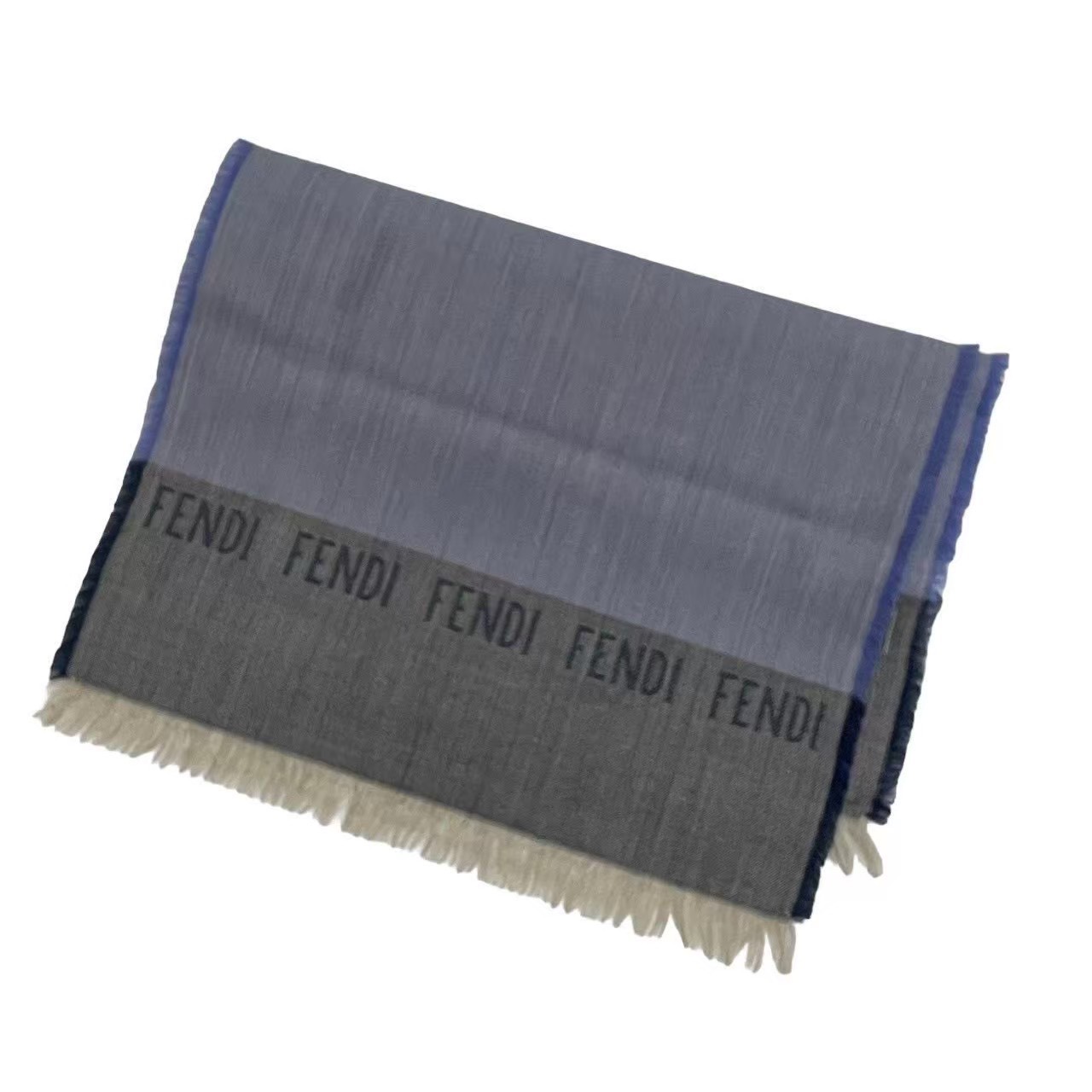 ［中古］FENDI フェンディ マフラー 青系 ストール フリンジ ロゴ入り メンズ