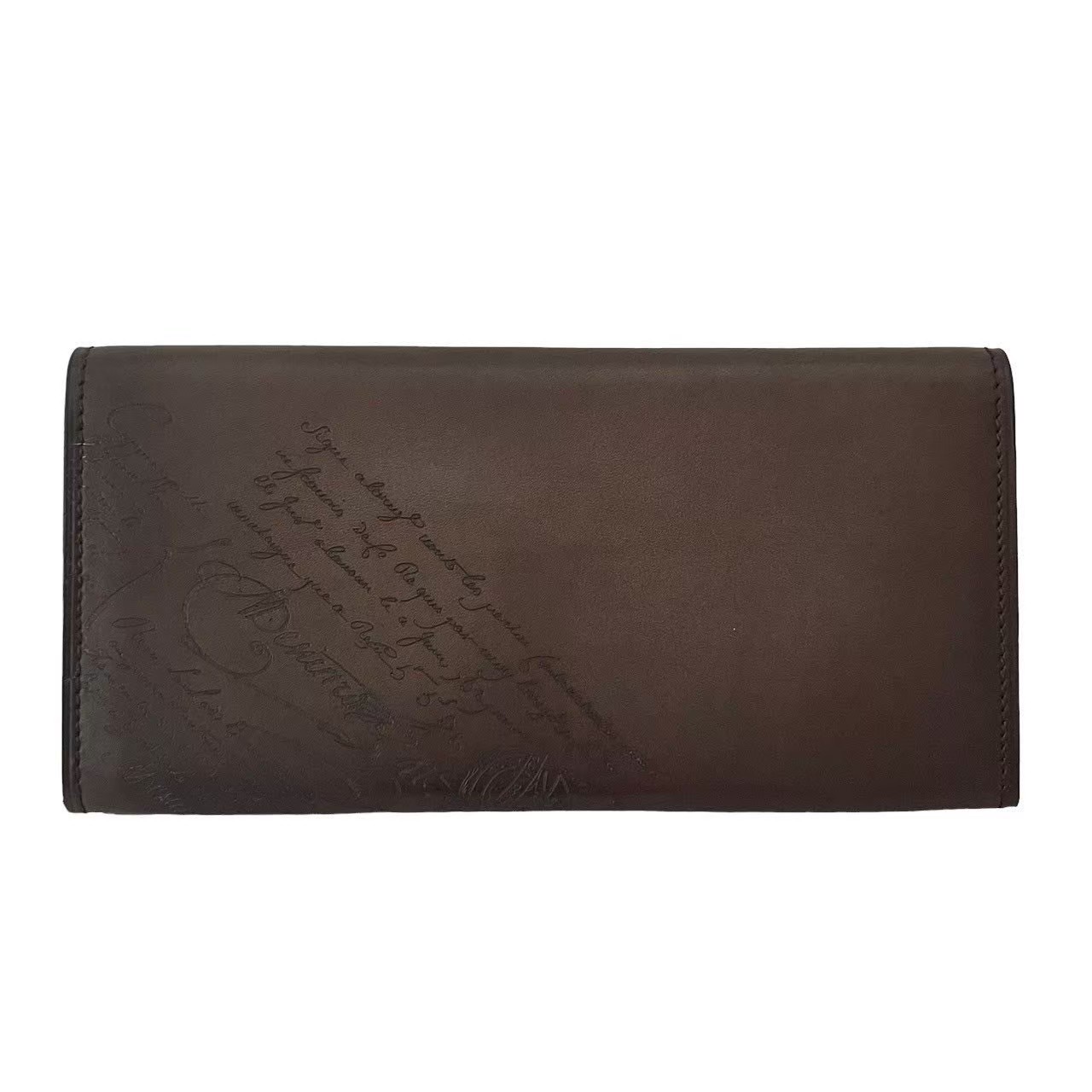 「中古」BERLUTI ベルルッティ 紙入れ 長紙入れ ウォレット ロングウォレット ブランド名 小物 茶 赤銅色 革製品 なめし革 書きとどめる体 カリグラフィ 今めかしい 成人男性 メンズ