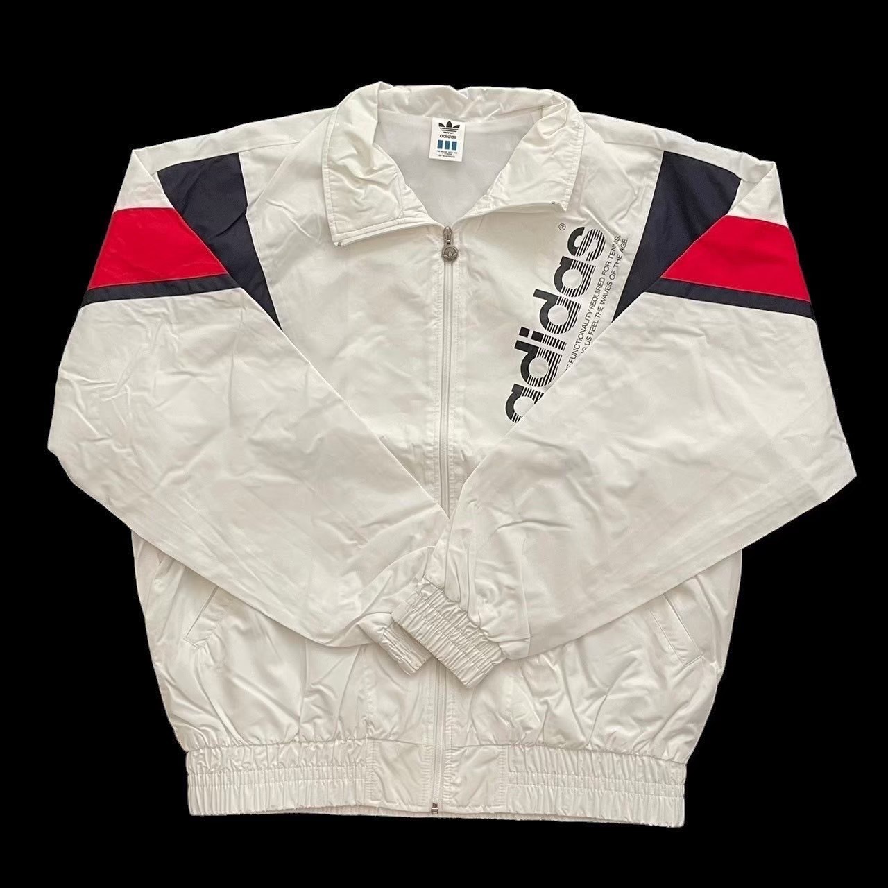 「中古」adidas アディダス ウィンドブレーカー アウター 白 赤 紺 ホワイト レッド ネイビー スポーツ 防寒具 上着 ジャケット サイズ0 Sサイズ メンズ