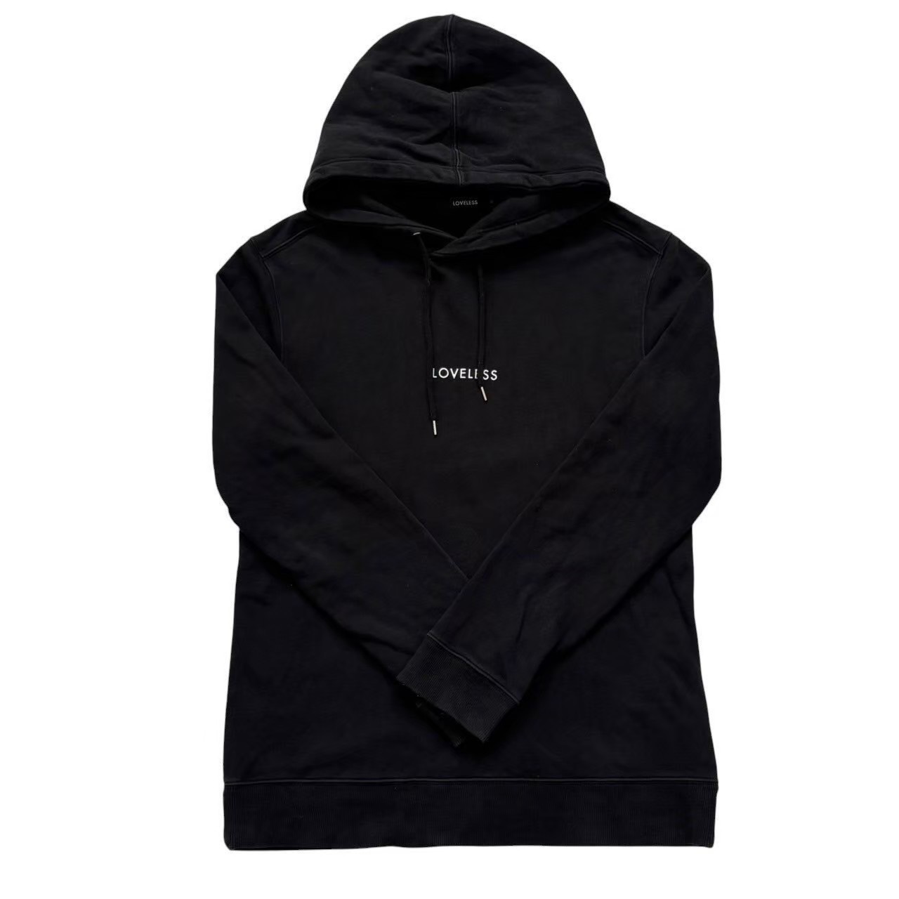 「中古」LOVELESS 優しいこと受け答え フーディー パーカー ボンネット ブランド名 流行り物 トップス 黒 黒いこと 綿 分かりやすい ロゴタイプ M大きさ メンズ