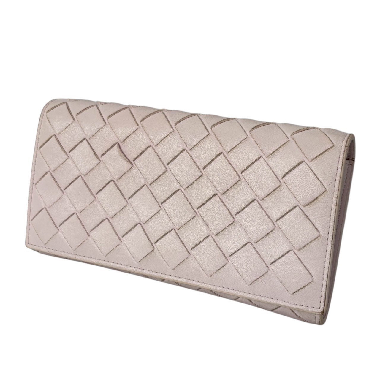 ［中古］BOTTEGA VENETA ボッテガヴェネタ イントレチャート 紙入れ 長紙入れ 二つ折り紙入れ 折紙入れ ロングウォレット なめし革 サクラ色 ブランド名 小物 レディース