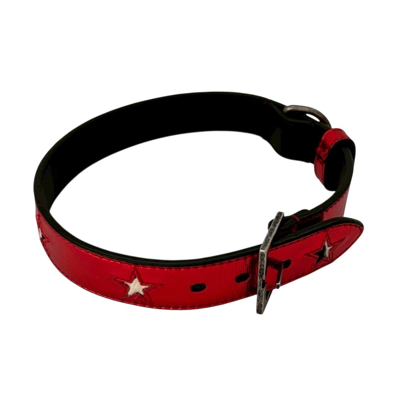 ［中古］【未使用保管品】SAINT LAURENT サンローラン 首輪 犬 ペット用 スター 星 モチーフ レザー レッド　レディースファッション　ファッション小物　その他財布　帽子　ファッション小物