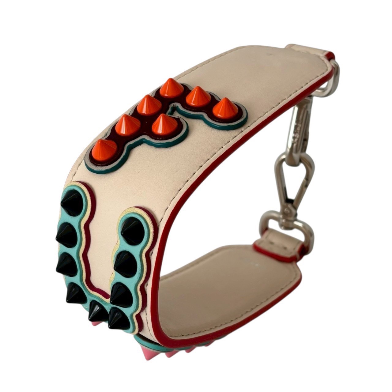 ［中古］FENDI フェンディ ミニ ストラップユー ショルダーストラップ アクセサリー 付け替え 小物 FUN スタッズ レザー ホワイト マルチカラー　レディースファッション　ファッション小物　その他財布　帽子　ファッション小物