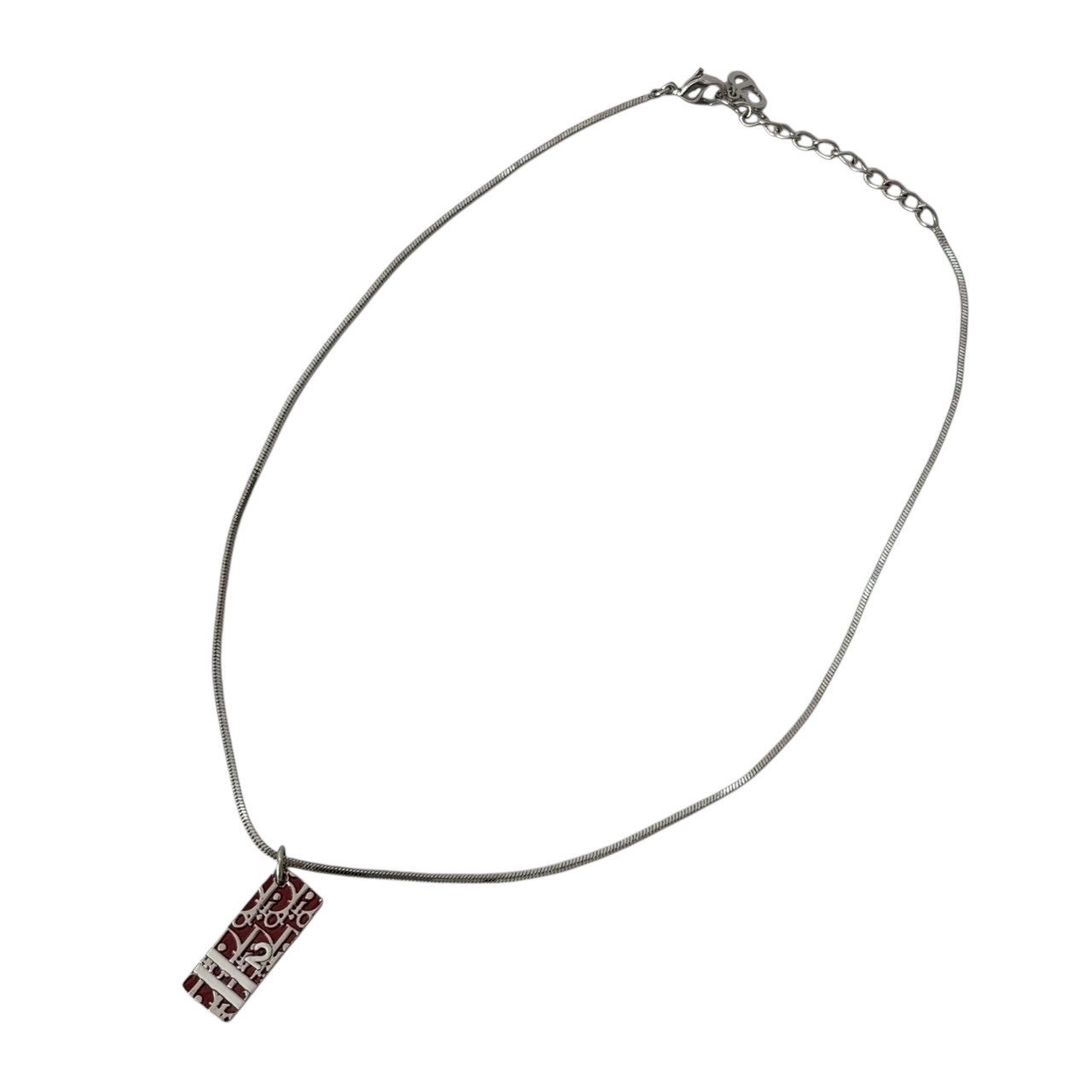 ［中古］Christian Dior ディオール ネックレス ジュエリー アクセサリー 小物 トロッター プレート メタル シルバー レッド ファッション アクセサリー レディースアクセサリー ネックレス ペンダント