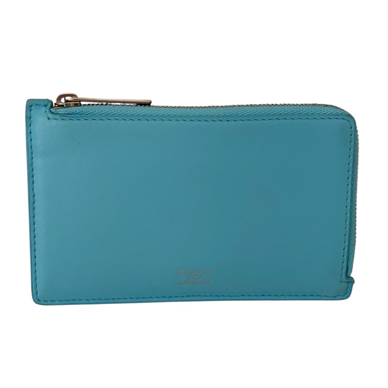 ［中古］BALENCIAGA バレンシアガ 7367342 フラグメントケース 御釣り入れ コインケース 歌留多入れもの L字ジッパー ロゴタイプ なめし革 青み メンズ流行り物 紙入れ 御釣り入れ コインケース
