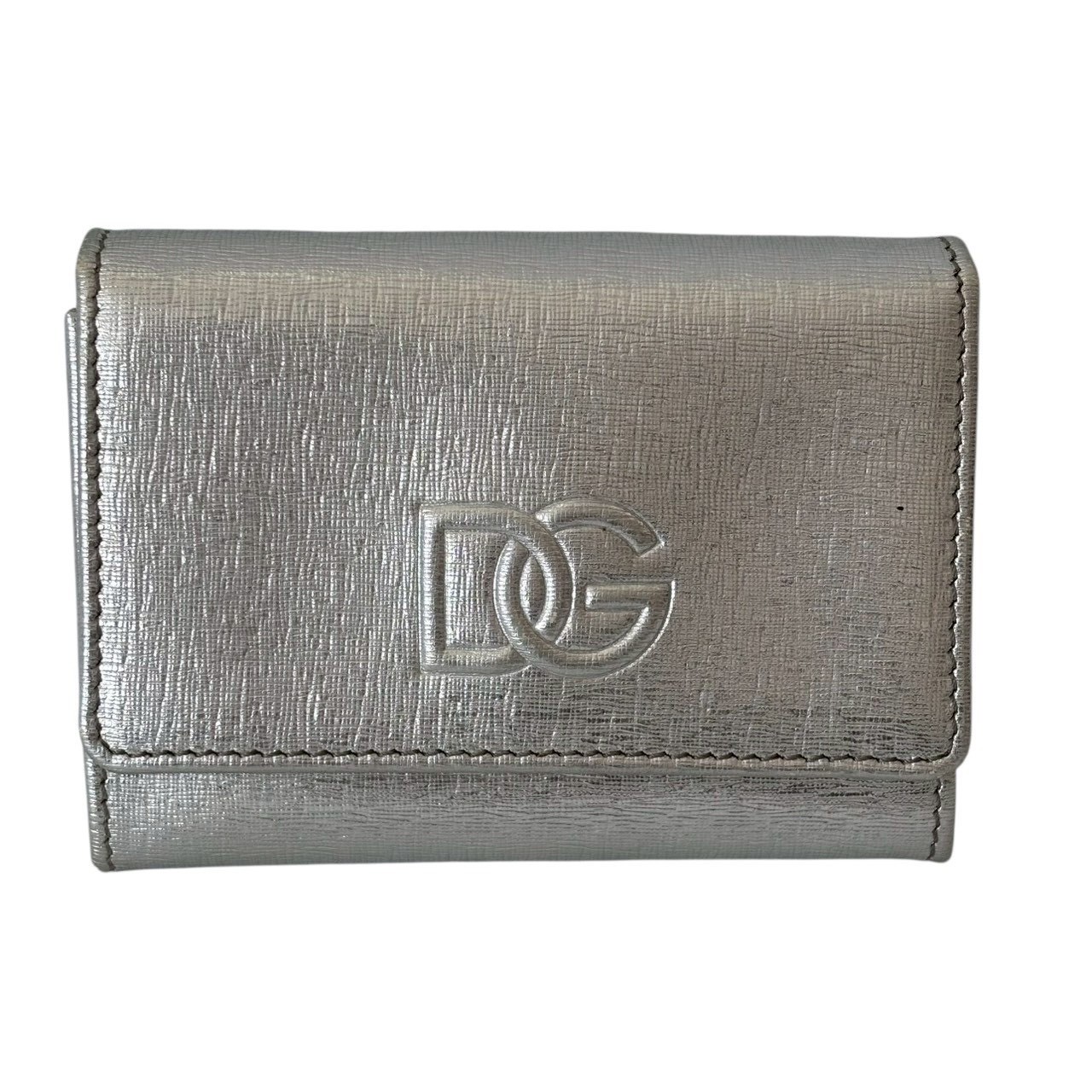 ［中古］DOLCE＆GABBANA ドルチェ&ガッバーナ D&G ドルガバ カードケース パスケース 名刺入れ コンパクト ロゴ レザー シルバー ブランド小物 ビジネス メンズ