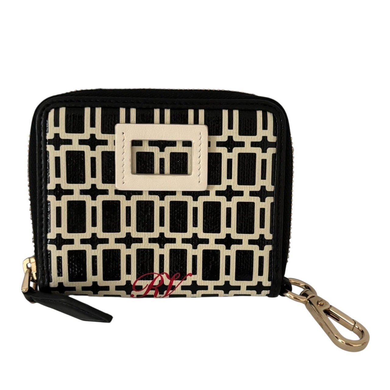 ［中古］RogerVivier ロジェヴィヴィエ コインケース 小銭入れ コンパクトウォレット ラウンドファスナー ミニ財布 総柄 レザー ブラック ホワイト　レディースファッション　財布　小銭入れ　コインケース