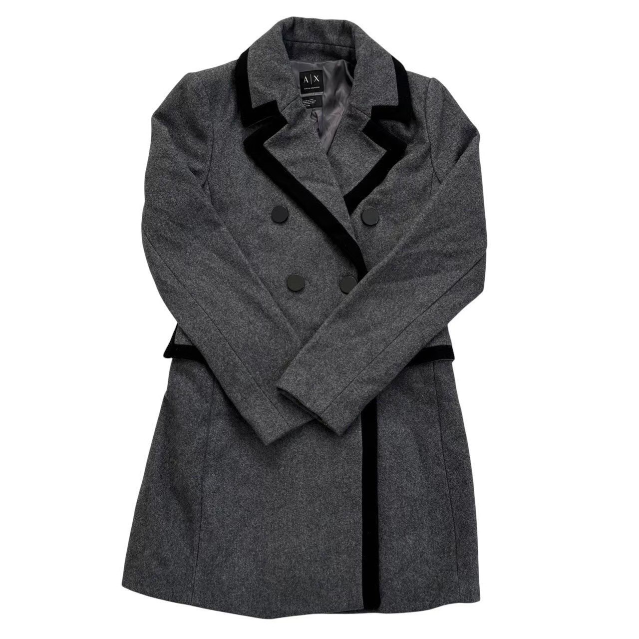 「中古」ARMANI EXCHANGE アルマーニ エクスチェンジ ナポレオンコート グレー 黒 ブラック ナポレオン ピーコート ロングコート コート 上着 アウター レディース XSサイズ｜総合ブランドリユースClimb