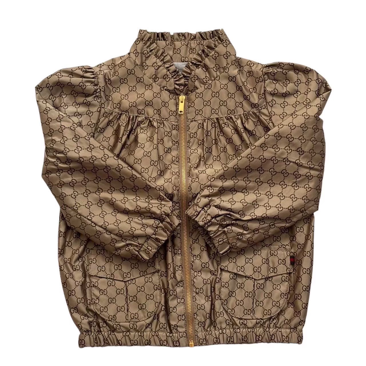 「中古」GUCCI グッチ 上衣 茶系 赤銅色系 GG帆布 厚地の外套 フラウンス 上衣 279180 XB313 キッズ もの言う花 大きさ18/24M 日本大きさ90