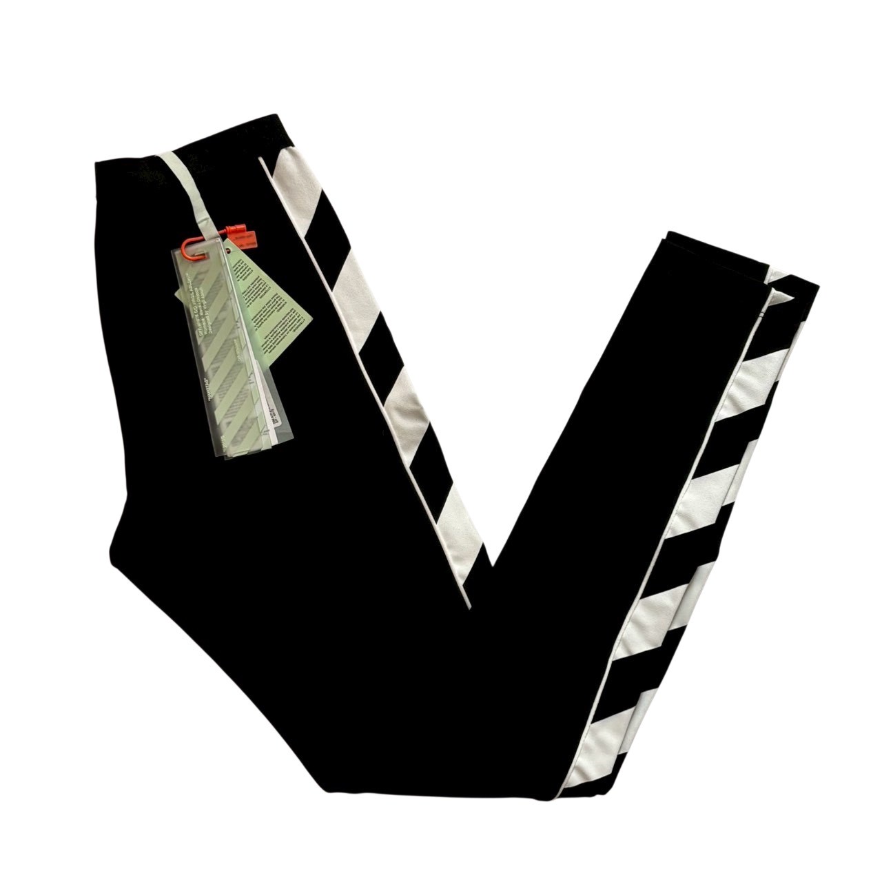 ［未使用］OFF-WHITE オフホワイト サイドデザインレギンス 黒 白 ブラック ホワイト OWCD009E19E02095 サイドデザイン パンツ ヨガ ジム スポーツ イタリア製 レディース サイズ40 Lサイズ相当