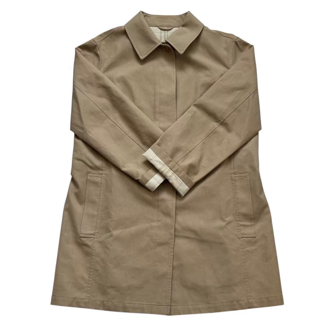 ［中古］BURBERRY バーバリー ステンカラーコート ベージュ コート アウター シンプル 上着 防寒着 無地 シンプル レディース サイズ40 Lサイズ