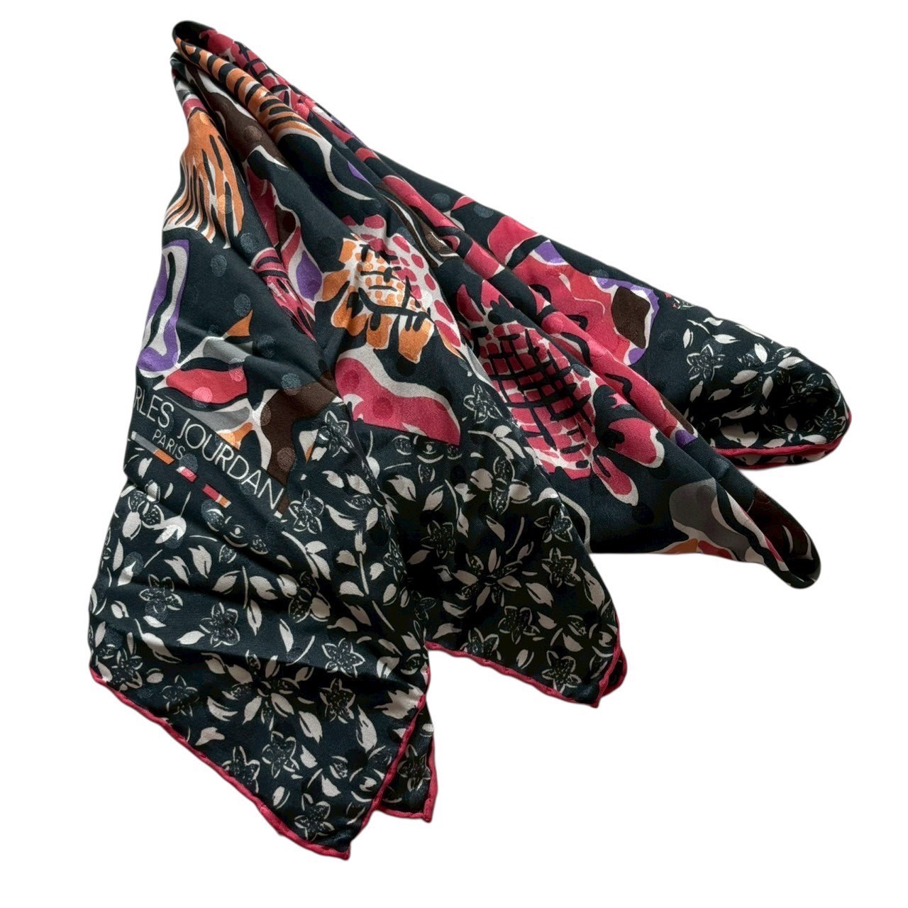 ［中古］CHARLES JOURDAN シャルルジョルダン えり巻き 薄墨色 マルチ色つや 袈裟 バンダナ 花柄 御花 レディース 総柄 ブランド名小物 四角四面