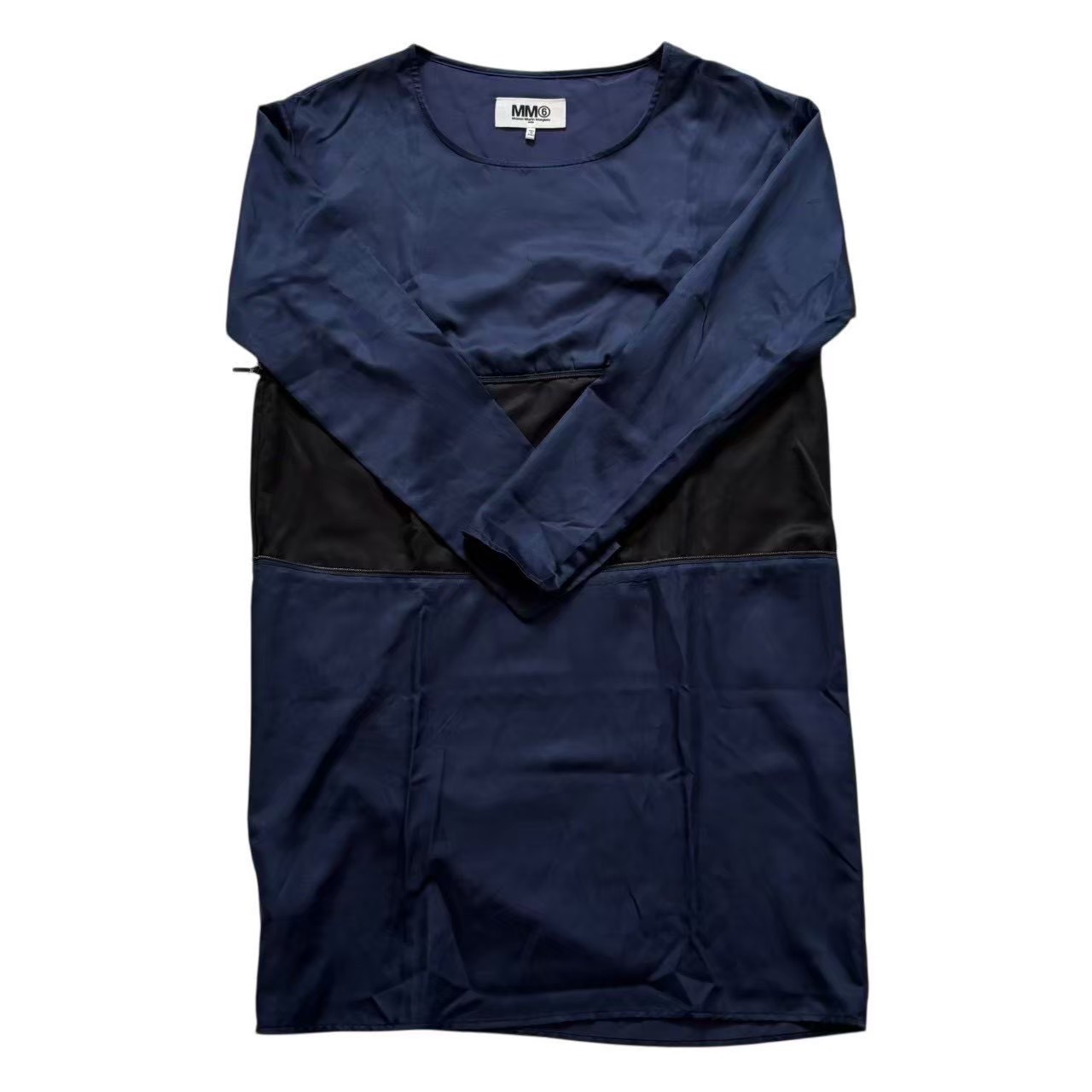 ［未使用］MM6 MAISON MARGIELA エムエム6 メゾン マルジェラ ワンピース 紺 黒 ネイビー ブラック 長袖ワンピース 膝上丈 サイズ40 Lサイズ ブランド レディース