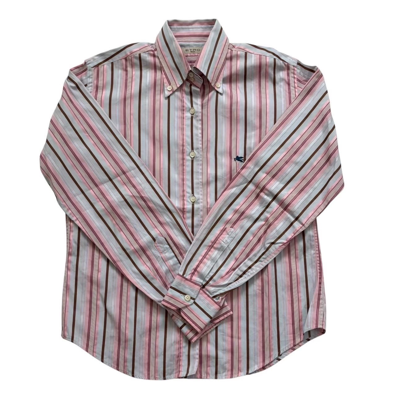 ［中古］ETRO エトロ トップス 長袖Yシャツ サクラ色系 水色系 間借り人 総柄 ワンポイント プルオーバー メンズ 大きさ42 XS大きさ ブランド名 流行り物 綿織物