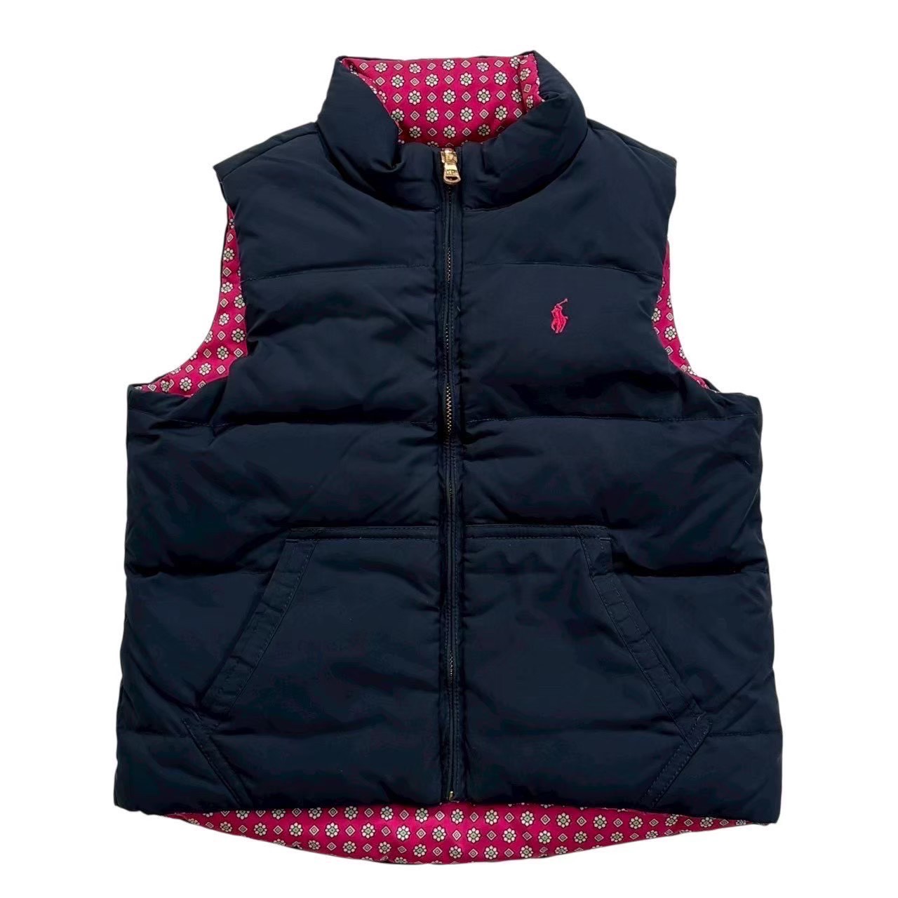 ［中古］POLO Ralph Lauren ポロ ラルフローレン リバーシブルダウンベスト 紺 ピンク ネイビー リバーシブル ダウン ベスト キッズ サイズ5 110-120cm