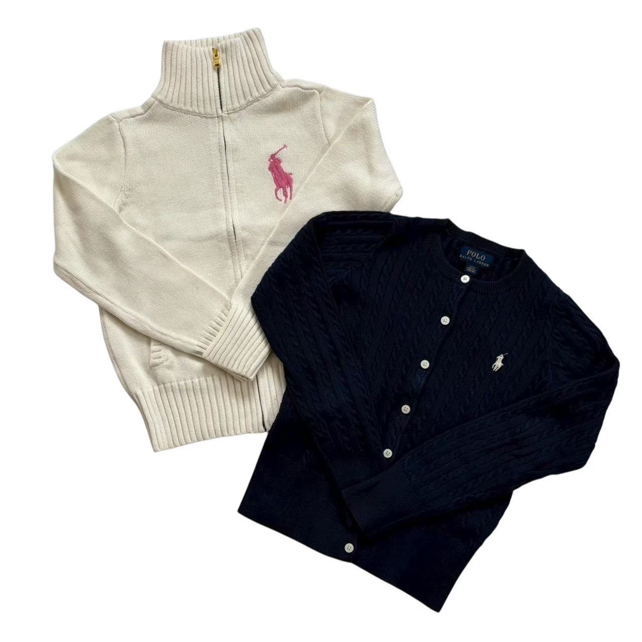 ［中古］POLO Ralph Lauren ポロ ラルフローレン 編み物ジレー 編み物 2枚書き割り 紺 白 米国海軍 白いこと 編み物 ジレー  厚地の外套 キッズ S大きさ 7歳 130珊