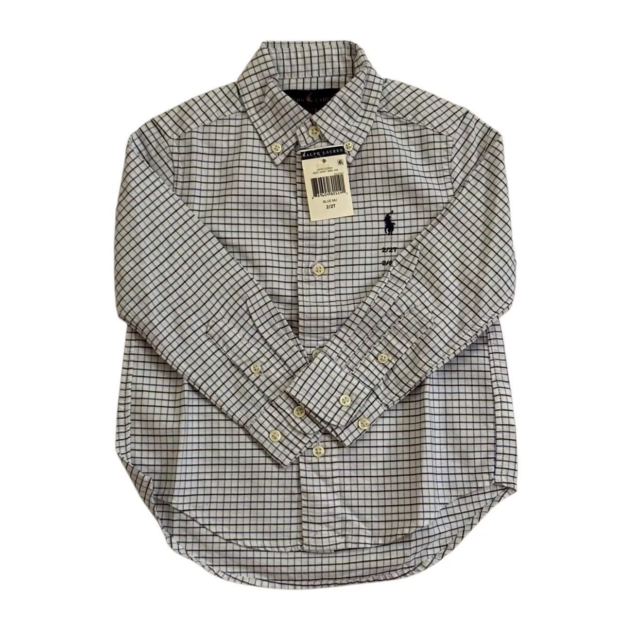 ［未使用］Ralph Lauren ラルフローレン チェックワイシャツ 青系 白 ブルー系 ホワイト チェック ワイシャツ シャツ キッズ サイズ2/2T 90cm
