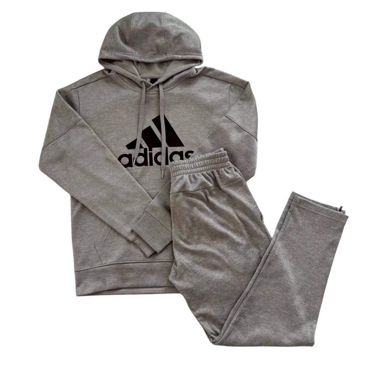 ［中古］adidas アディダス スウェットセットアップ 薄墨色 ロゴタイプ入り口・入口 ビックロゴ 流汗 パーカー ズボン下 長ズボン セットアップ メンズ S大きさ