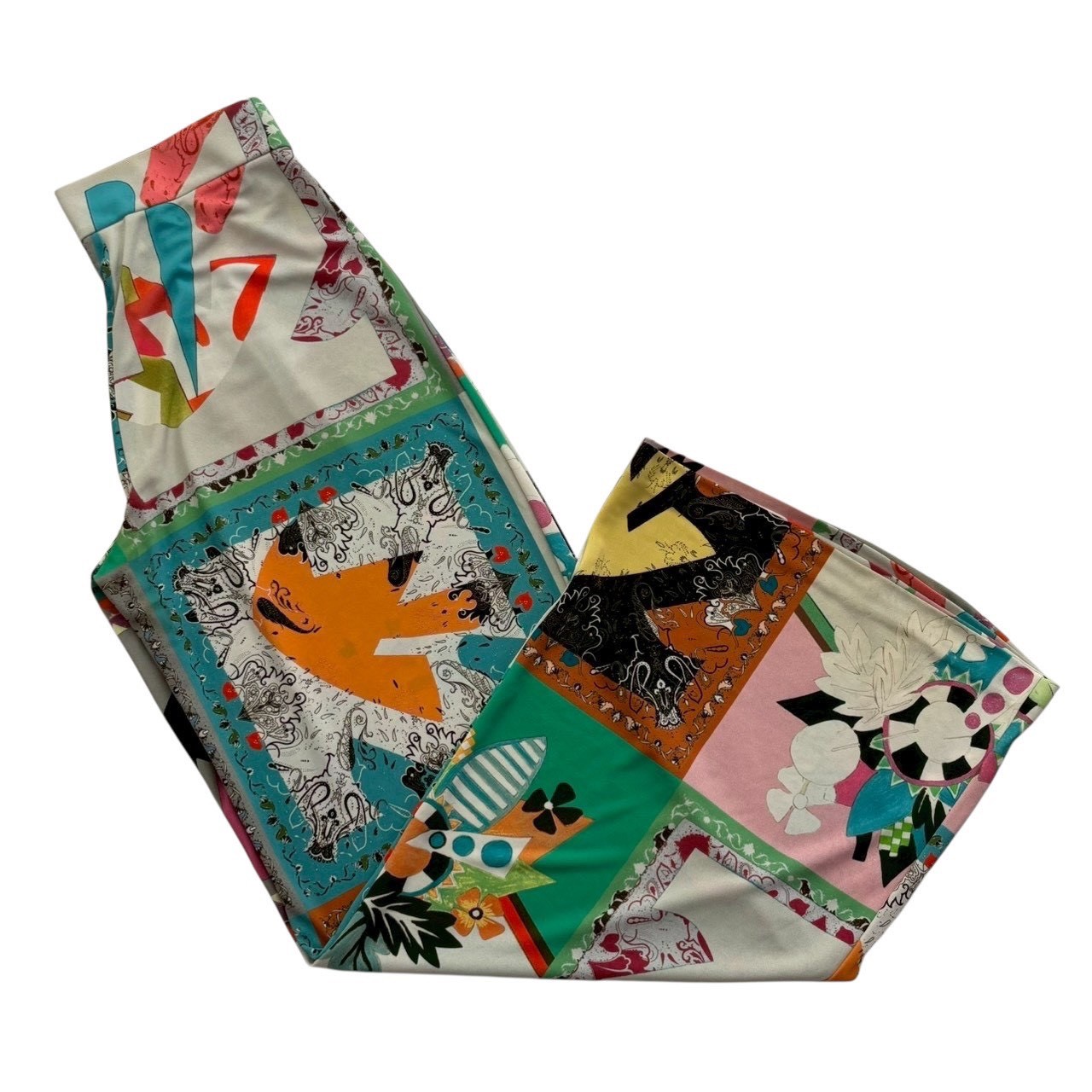 ［中古］ETRO エトロ 広広としたズボン下 レディース 38 S M好いかげんに 総柄 マルチ色合い 片方チャック ポリエステル 伸び伸びするズボン下 盛りだくさん柄 個人的特徴的 心地よい 御前上等 ブランド名 春夏 今めかしい 派手