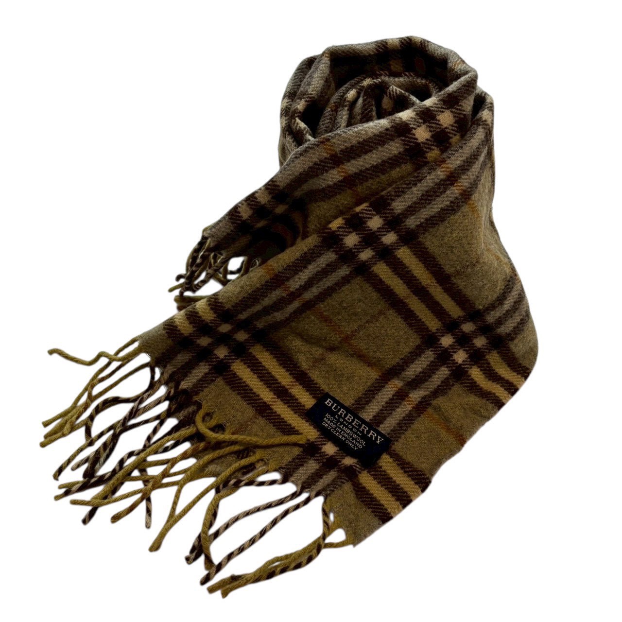 ［中古］BURBERRY LONDON バーバリーロンドン マフラー チェック柄 ウール グリーン ブラウン オレンジ ベージュ フリンジ ノバチェック メンズ レディース ユニセックス 防寒 ストール 秋冬 定番 ブランド小物｜総合ブランドリユースClimb