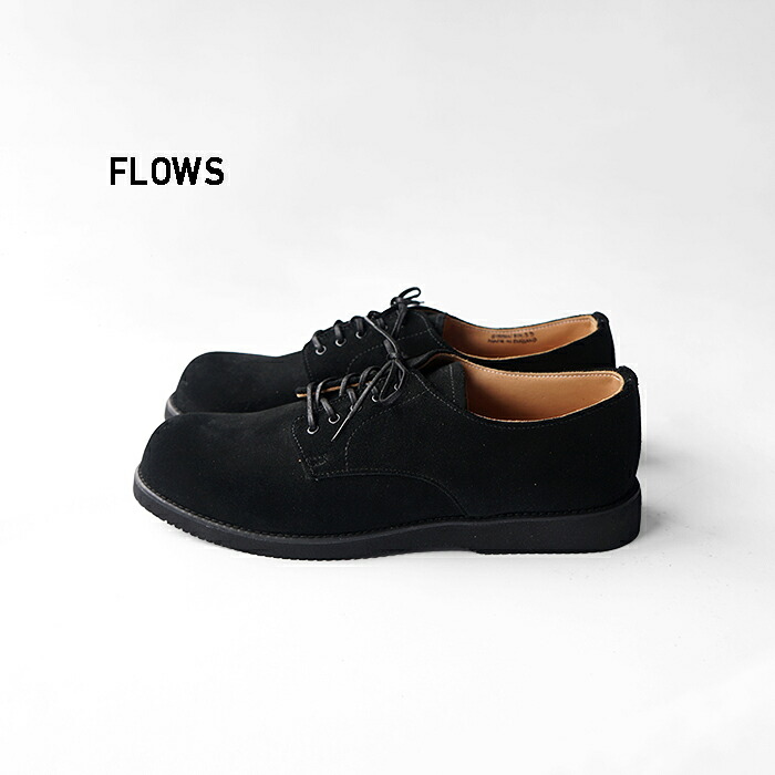 FLOWS フローズ GIBSON - CALF SWEDE ギブソン スエード ダービーシューズ スウェード レザーシューズ 革靴 プレーントゥ 外羽根 メンズ シンプル おしゃれ ブランド ビブラム フレックスソール グッドイヤーウェルト ポストマンシューズ ブラック