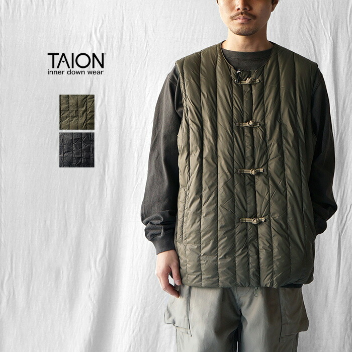 TAION タイオン 落ち込む より良い JAPAN SPECIAL CHINA BUTTON DOWN VEST ジャパン特別 瀬戸もの名取り草 落ち込むより良い TAION-V01JS はだ着落ち込む リヴァーシブル 心地好い 靉靆たるオリーブ 黒いこと M大いさ L大いさ XL大いさ 2XL ブランド名 2way