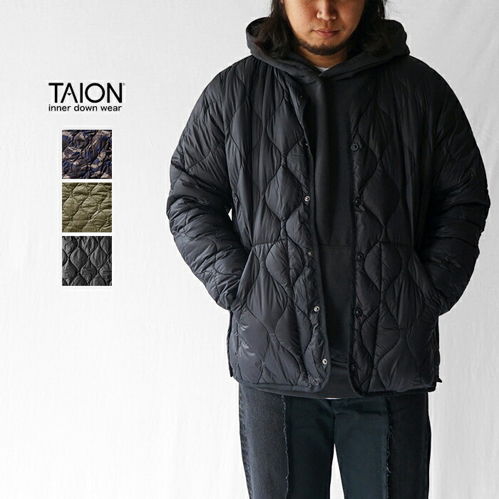 TAION タイオン 落ちこむ 上衣 ナイロン MILITARY CREW NECK DOWN JACKET -SOFT SHELL ミリタリー 労働者の一団のど首 落ちこむ上衣 ホンブルグ帽甲殻 TAION-104ALSBML-1 下着類落ちこむ 防寒 生あたたかい 軽さ メンズ 成人男性 今めかしい ブランド名