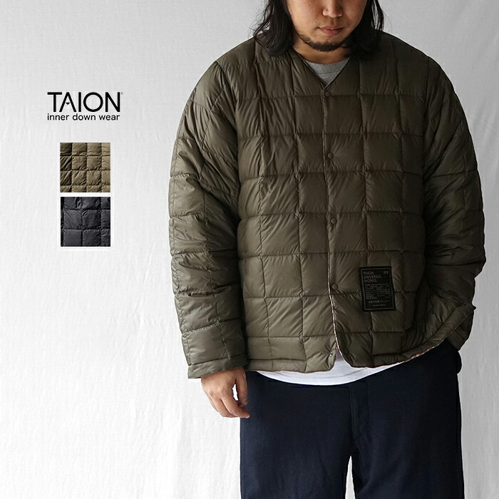 TAION × Universal Works タイオン×ユニバーサルワークス ダウン ジャケット REVERSIBLE DOWN JACKET リバーシブル ダウンジャケット UW-TA-R101B アウター 防寒 メンズ おしゃれ ブランド ナイロン オリーブ ブラック 軽量 Vネック 刺繍