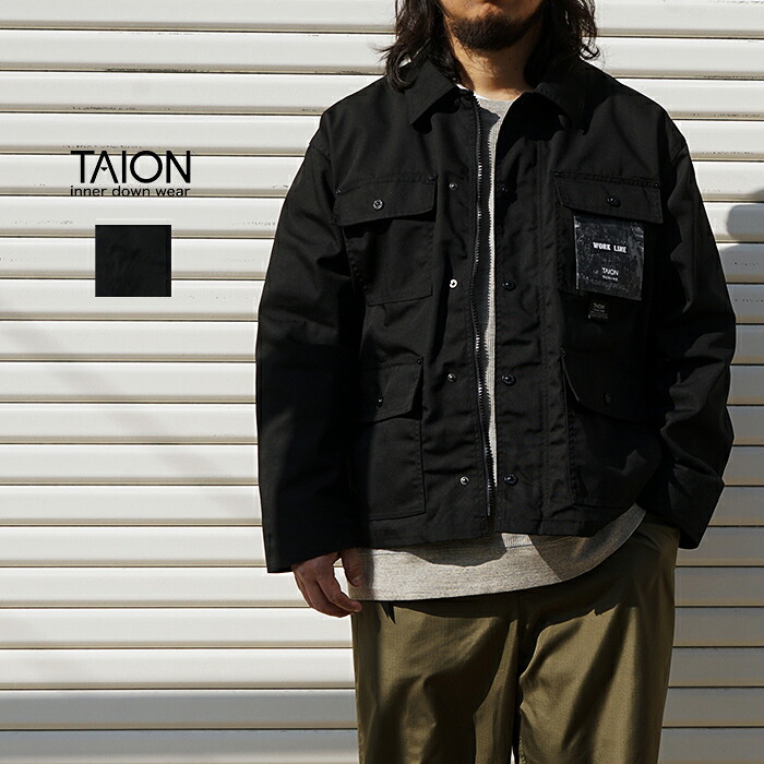 TAION タイオン NON DOWN WORK BUTTON COVREALL - COTTON DUCK CANVAS ノンダウン ワークボタン カバーオール コットンダックキャンバス TAION-109BNDWK-DC カバーオール ジャケット ワークジャケット ワークライン Mサイズ Lサイズ XLサイズ ブラック