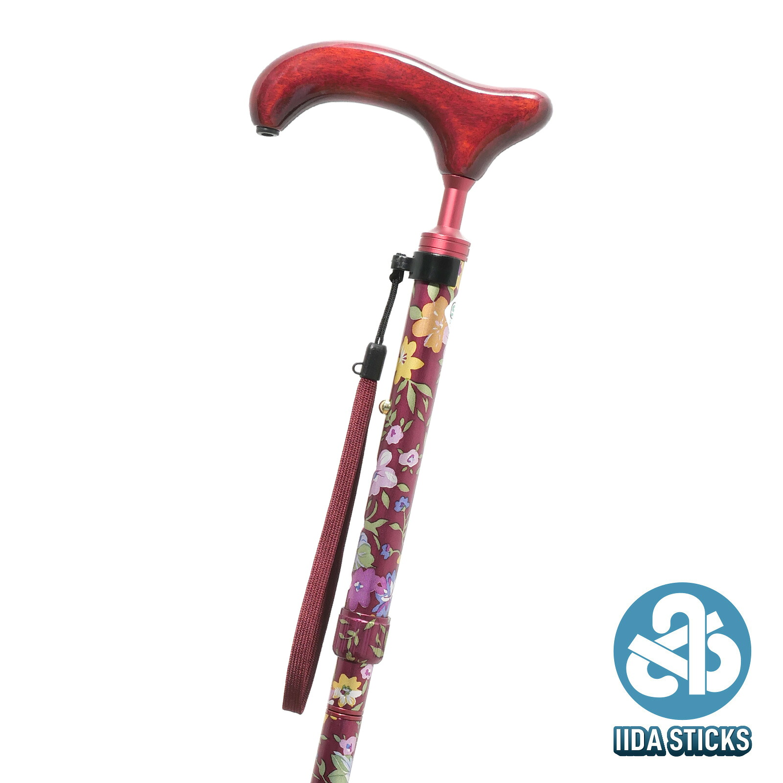 【IIDA STICKS 折りたたみステッキ】 アルミスリムネック花柄折りたたみ (赤) IK-04-RE ★ つえ プレゼント ギフト 贈り物 誕生日 シニア 高齢者 敬老の日 散歩 ウォーキング トラベル 旅行 女性 祖母 レディース 母の日 【送料無料】