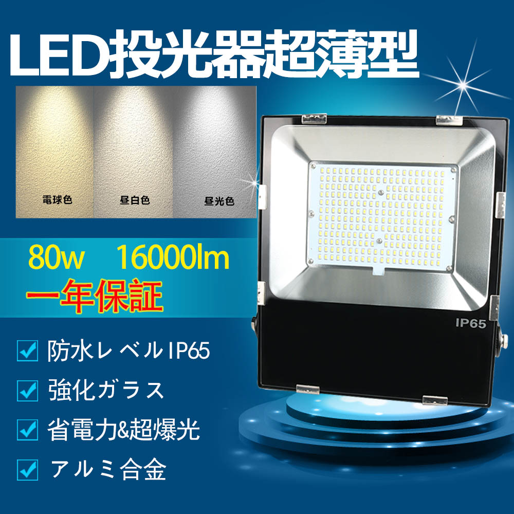 Led投光器 80w 800w相当 作業灯 Led 投光器 昼光色 電球色 壁掛け照明 舞台照明 屋内 屋外 照明 ポータブル 夜間照明 送料無料 Ledライト 5mコード付 看板灯 色選択 Ip65 Led 集魚灯 1年保証 防水 現場工事 100v