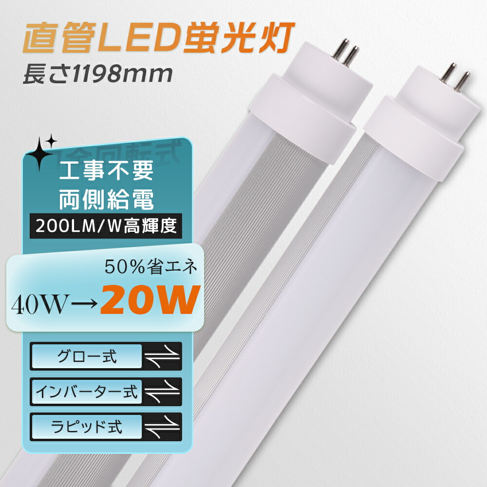 楽天市場】LED蛍光灯 20w形 直管 グロー式工事不要 長さ580mm 直管型LEDランプ 15W消費電力 G13口金 20型led ベースライト  led 蛍光灯 led直管蛍光灯 キッチンライト おしゃれ 電源内蔵 広角度照射 より明るい 両側給電 天井照明 室内照明 省エネ 高輝度 色選択 2 年保証 ...