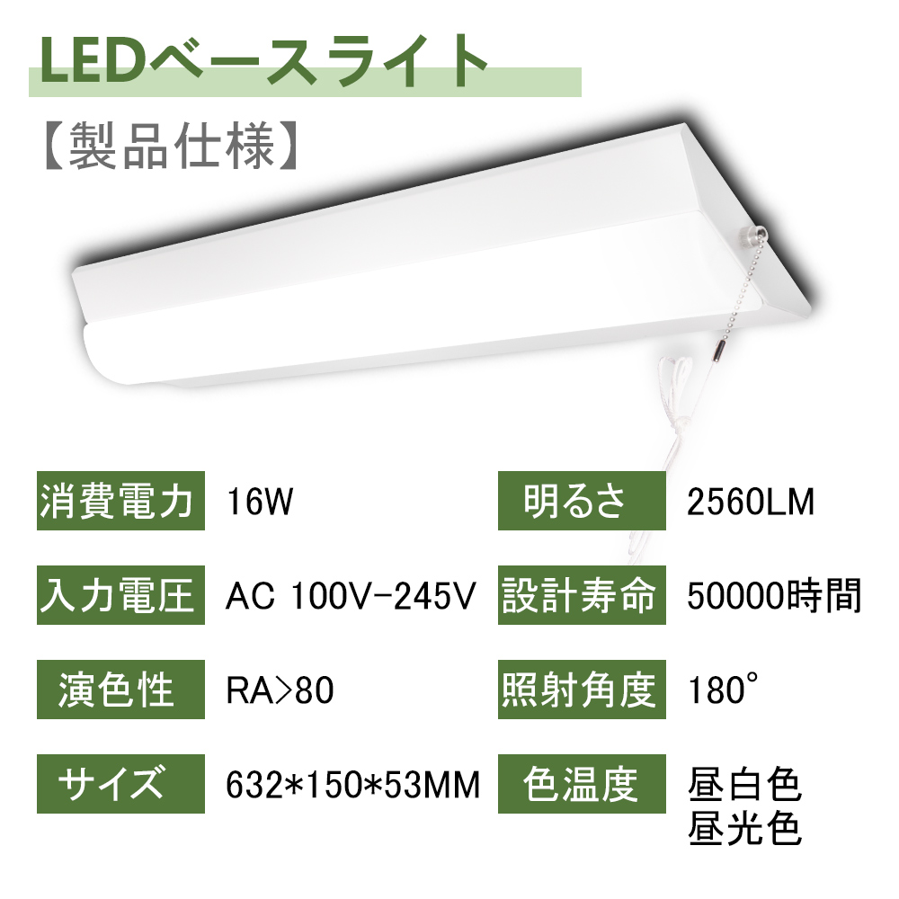 逆富士型 LEDベースライト 20W型 2灯相当 逆富士型 器具一体形 引紐