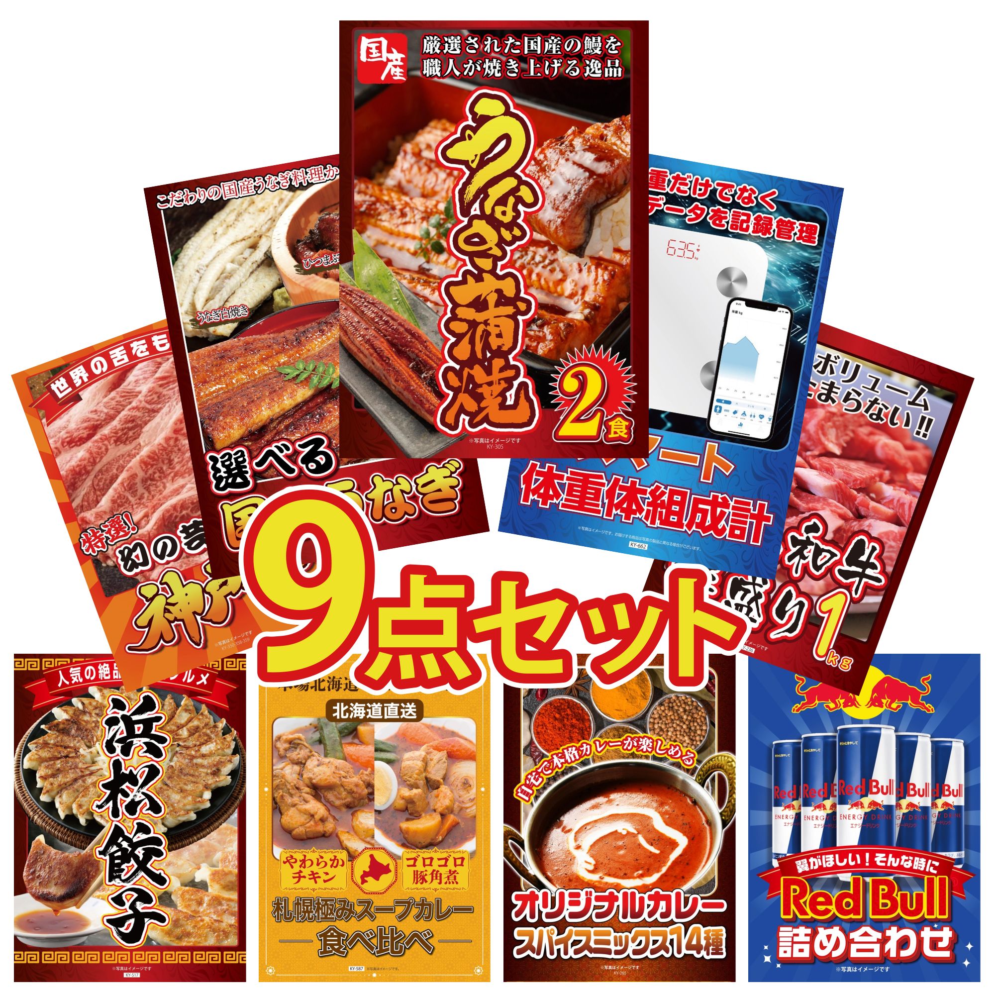 景品 パネル 目録 9点セット 国産 うなぎ 蒲焼 選べる 国産 うなぎ 黒毛和牛 1kg 神戸牛 切り落とし 特選 はままつ 餃子 ビンゴ 結婚式 二次会 披露宴 会社イベント ゴルフコンペ 忘年会 抽選会