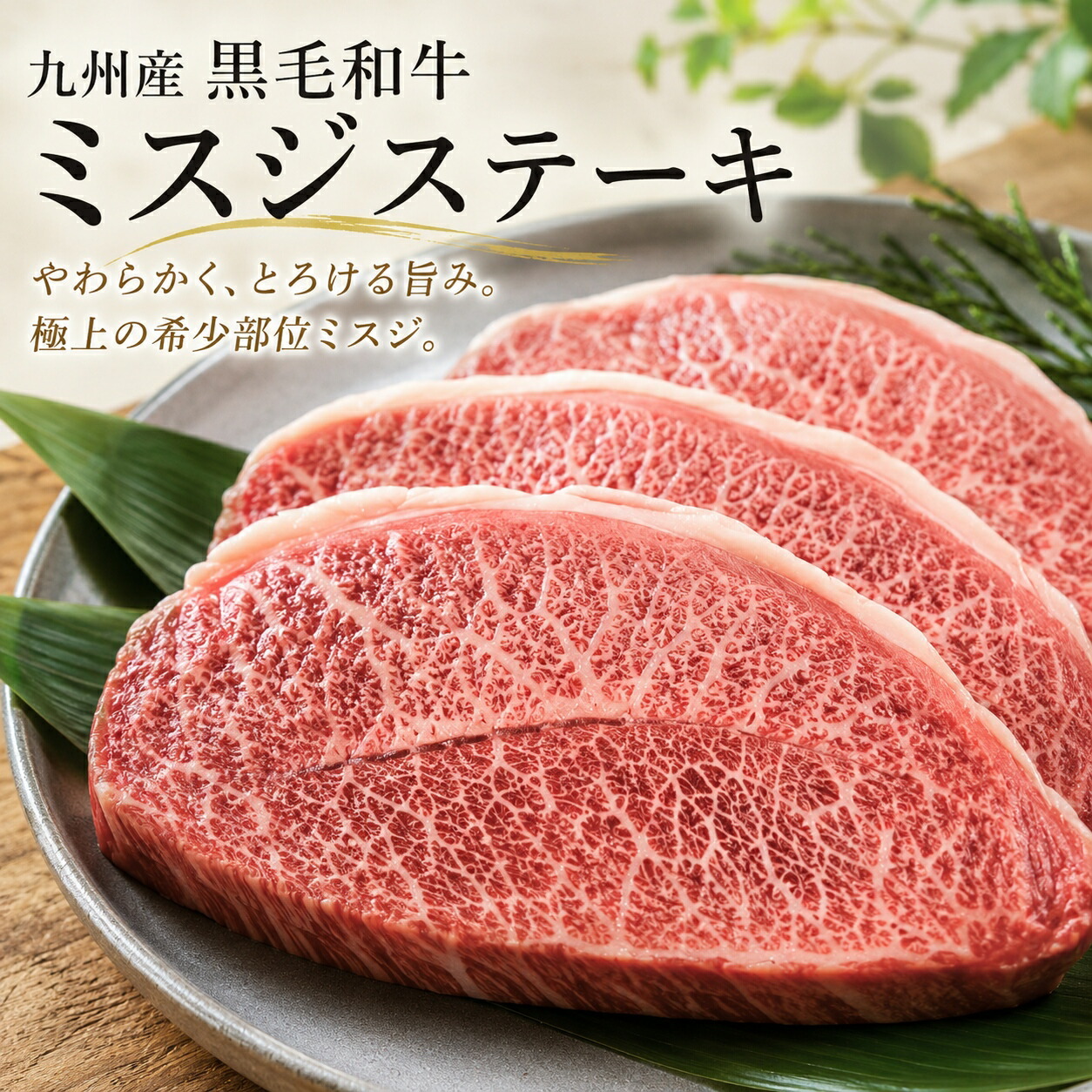 【送料無料】A4ランク以上 九州産黒毛和牛ミスジステーキ(100g/p 牛1頭から取れる量は2~3kgと希少性が高く 幻のお肉ともいわれています みすじ 霜降 希少部位 冷凍 BBQ 焼き肉 ステーキ などに 送料無料 ※北海道 ・ 沖縄のぞく|肉の慶神