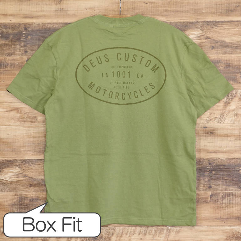 デウスエクスマキナ ボックスTシャツ Deus Ex Machina LEROY TEE メンズ 半袖 リサイクルコットン 厚手 DMP231760A カーキ dmp231760a