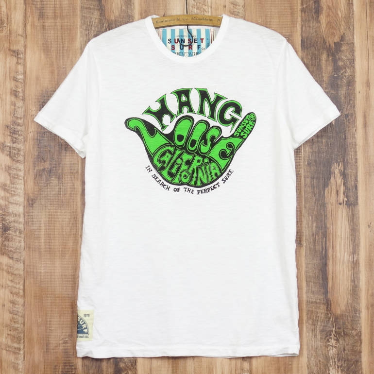 サンセットサーフ ティーシャツ SUNSET SURF メンズ 半袖 HANG LOOSE アメカジ サーフ 表どおり サーフ表現スタイル 亜米利加製